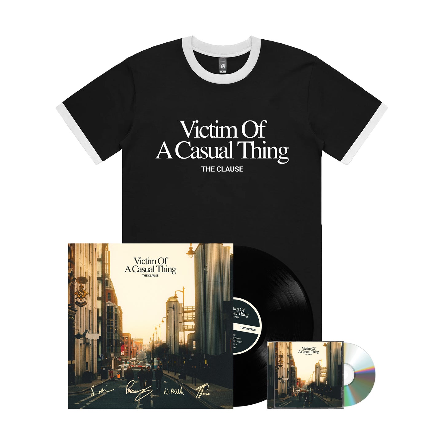 Signed Black Vinyl, CD & Tee Bundle
