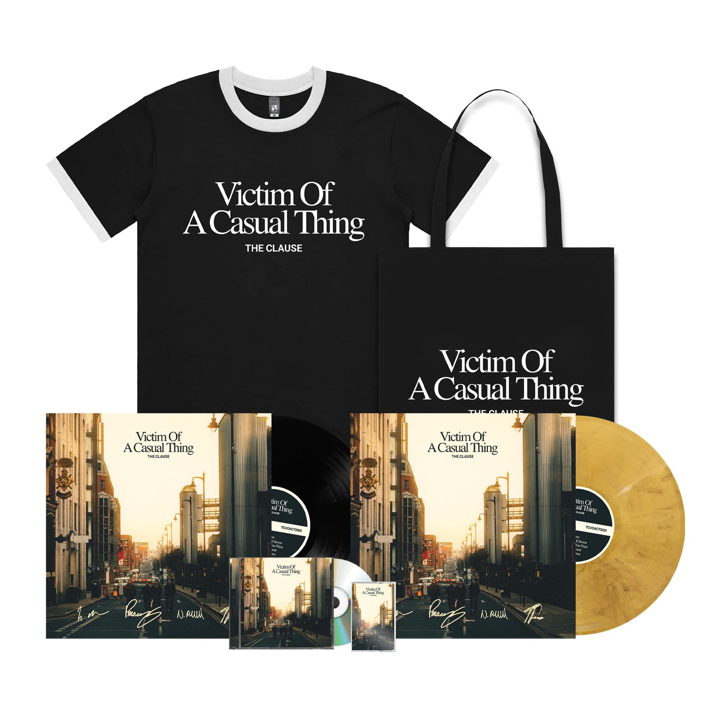 Signed Black Vinyl, Signed Gold Vinyl, CD, Cassette, Tee, Tote & Bonus CD Bundle